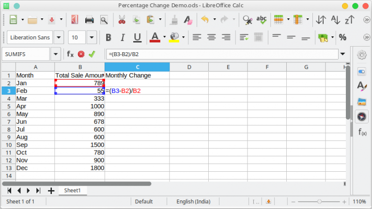 How to Calculate Percentage Change in LibreOffice Calc