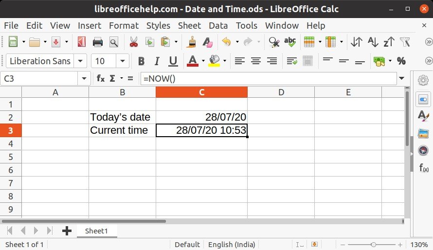 How to Enter Current Date and Time in LibreOffice Calc