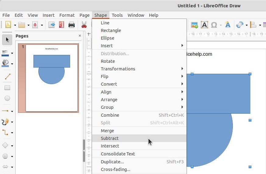 Menu option for Subtract