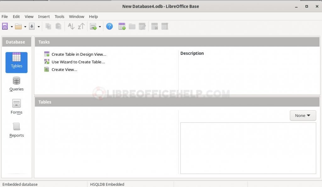 LibreOffice Base main window