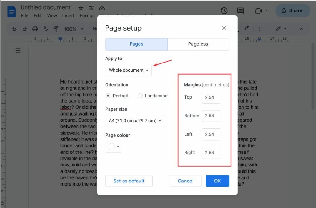 Margins in Google Docs - Page setup