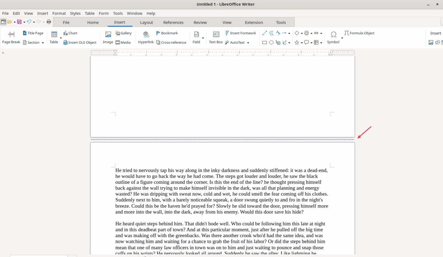 how to add page breaks in libreoffice writer